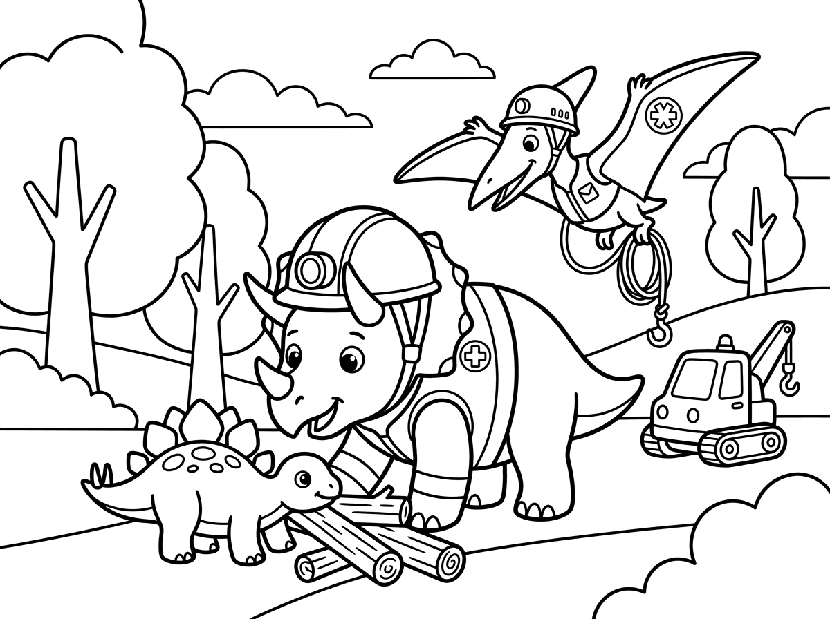 דף צביעה של יחידת החילוץ דינוזאורים