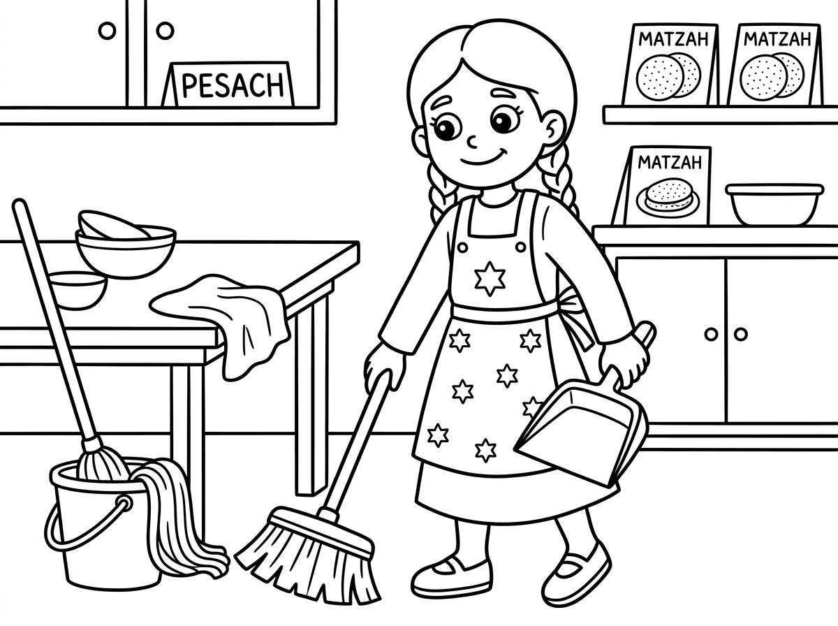 הי, תצור לי בבקשה דף צביעה של ילדה מנקה לפסח