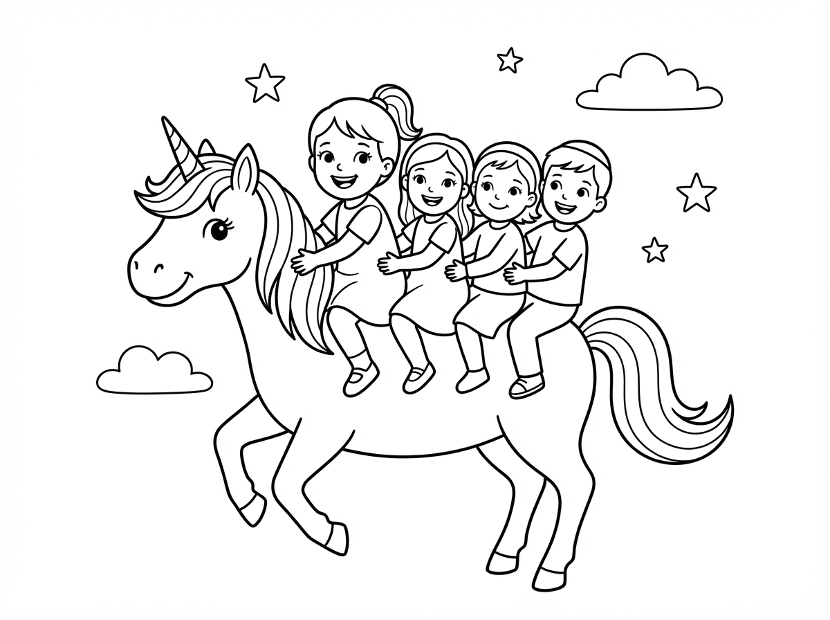 לא. אני הודיה בת 4 רוכבת על החד קרן. ואילה צופיה ויונתן יושבים מאחורי