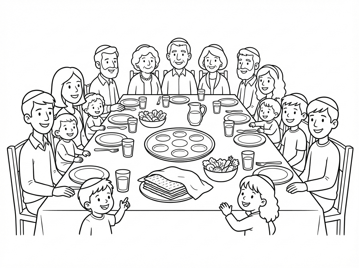 שלחן ליל סדרכמנהג ישראל עם 33 משתתפים ביניהם 20 ילדים בכל הגילאים