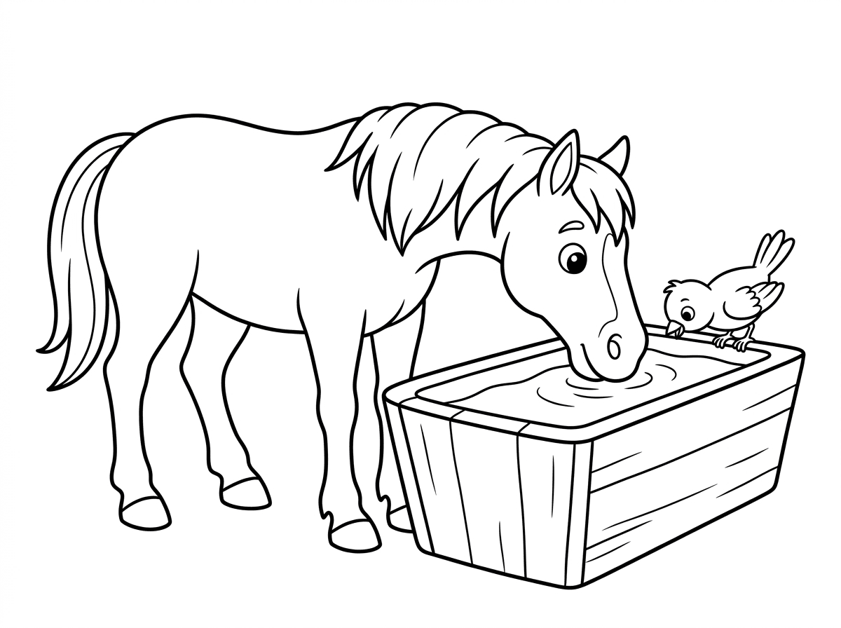 הסוס שותה מים 
פתאום באה הציפור ושותה גם מים