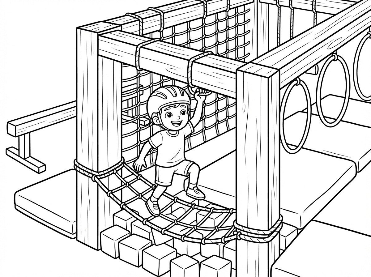 ילד בן 4 מטפס במסלול נינג'ה מטורף, מצוייר, מחולק בהתאם לצבעים בהתאם על פי מספרים לצביעה.
אוסיף תמונה של הילד