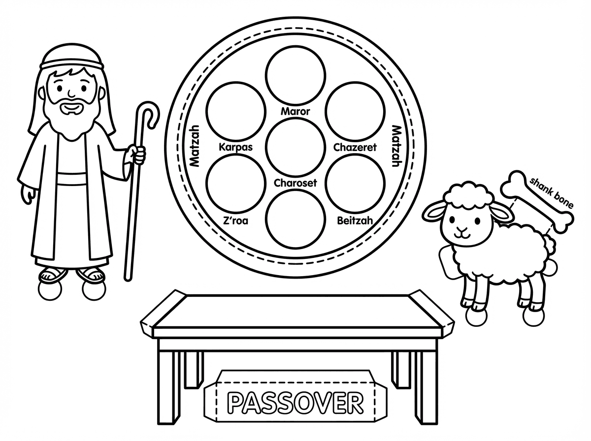 מחפשת דף צביעה בנושא פסח דף שיכול להפוך לתלת מימד
