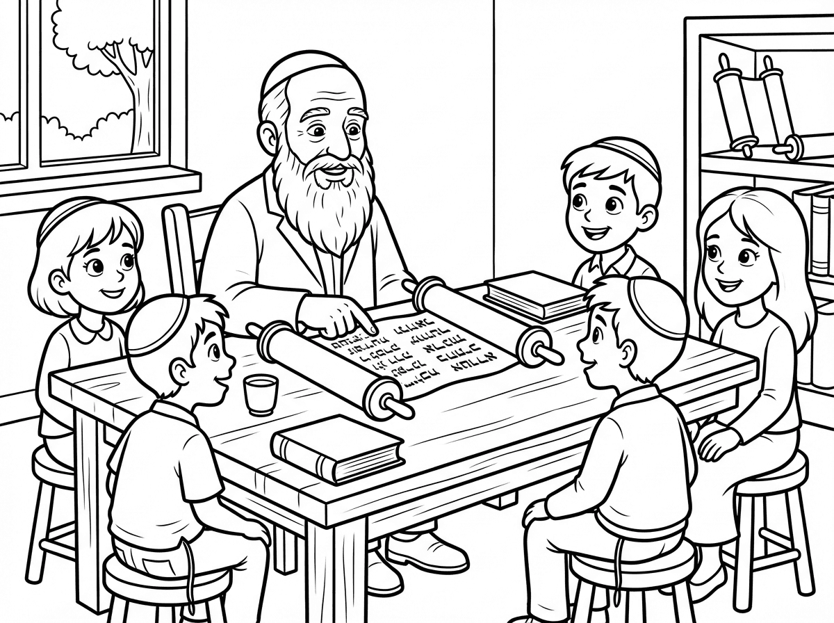 תצייר לי רב עם תלמידם לומדים תורה