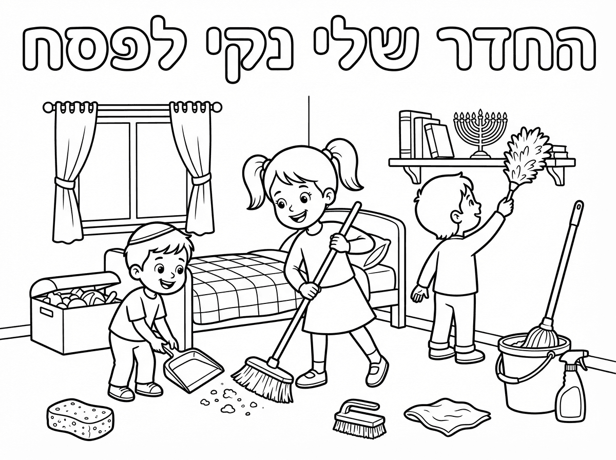 עוד ציור של החדר שלי נקי לפסח עם ילדים מנקים