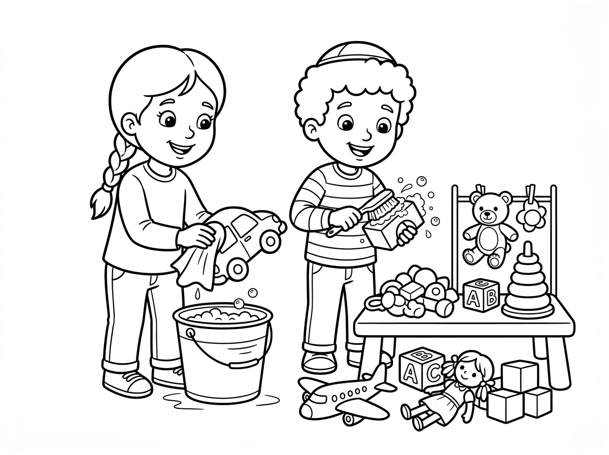 ציור של ילדים מנקים משחקים לפסח