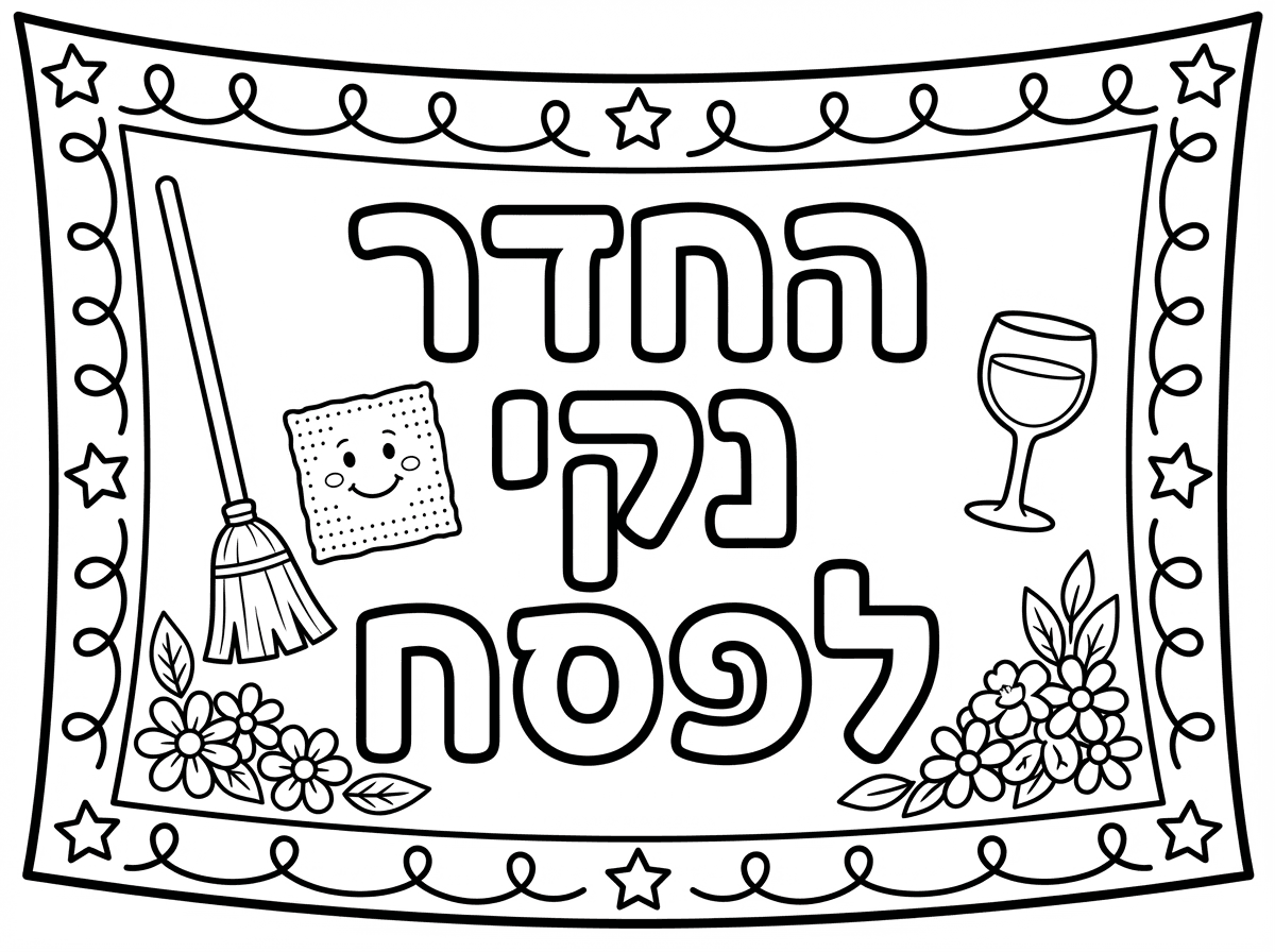 תיצור לי דף צביעה יפה שהוא בעצם שלט שעליו כתוב "החדר נקי לפסח"