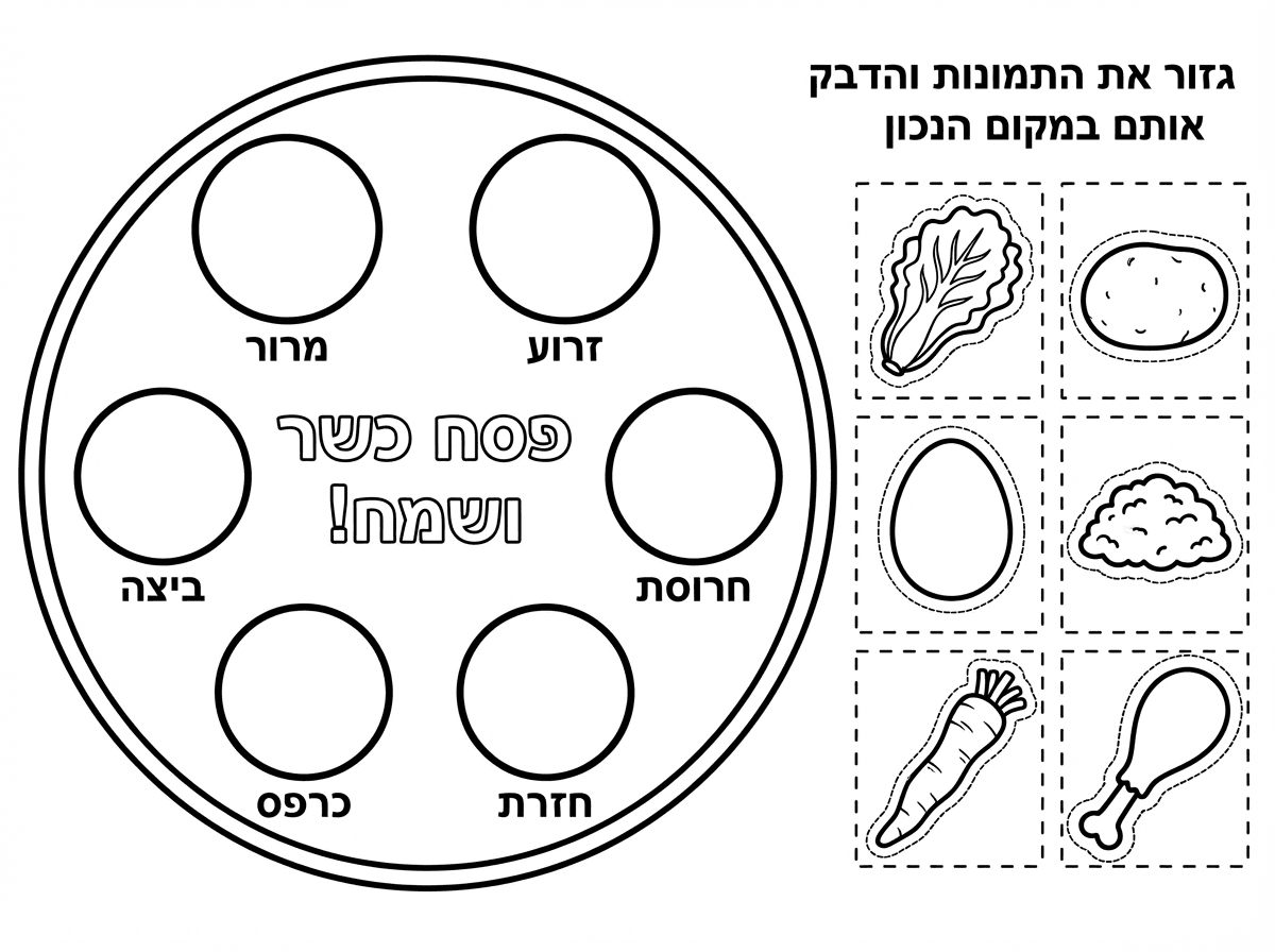 צריך שיהיו רק 6 תמונות גזירה
1.חסה
2. תפוח אדמה
3. ביצה
4. חרוסת
5. חזרת
6. גרון של עוף
7. ותחזיר בבקשה את הכיתוב מתחת לעיגולים שבקערה שיהיה לפי סדר כיוון השעון;
1.זרוע
חרוסת
חזרת
כרפס
ביצה
מרור
