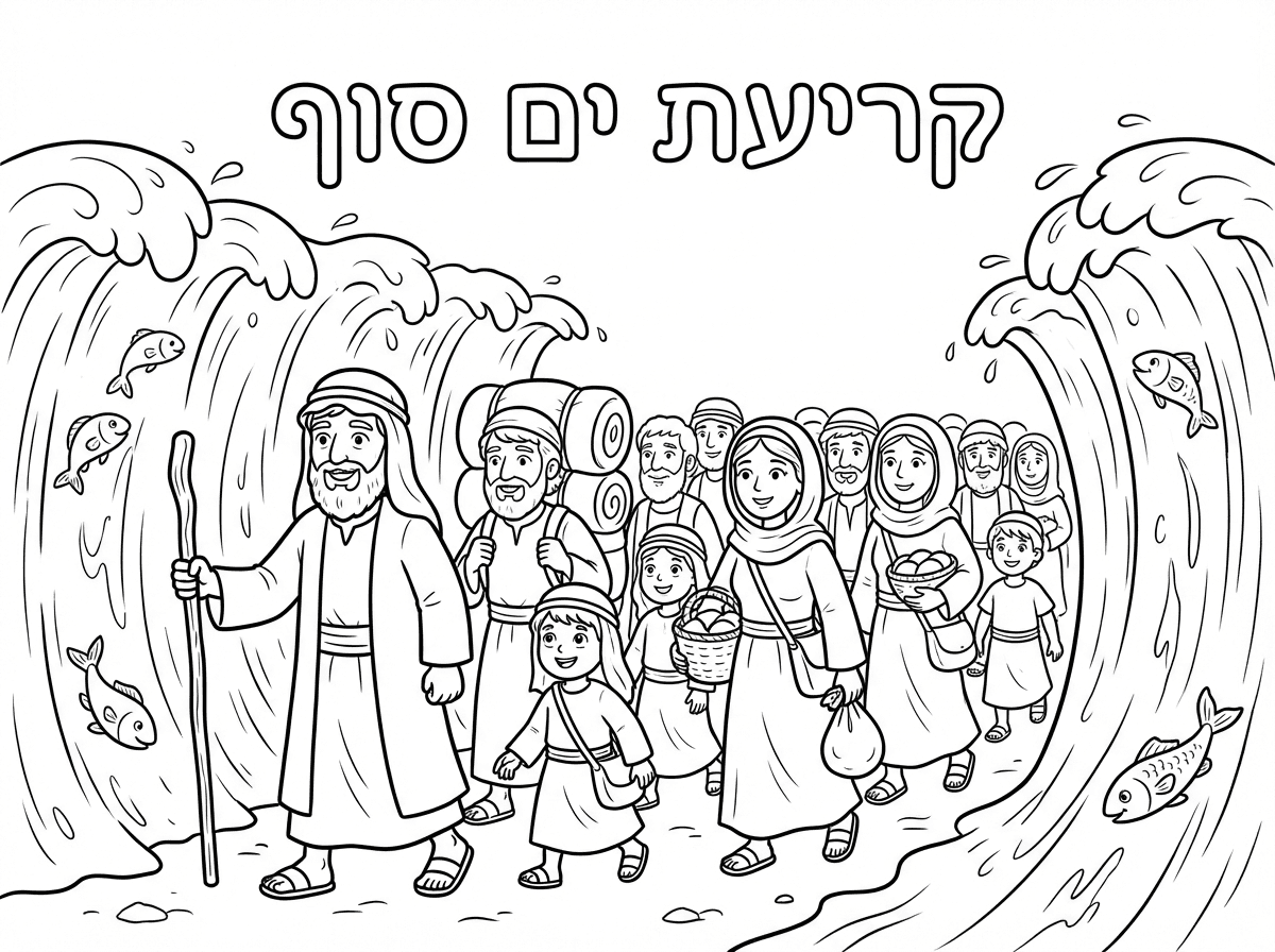 הוסף למעלה במרכז את המילים קריעת ים סוף