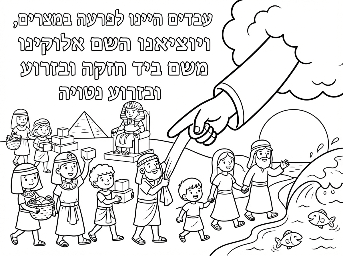 אני צריכה ציור בשביל השיר עבדים היינו, אבל אני רוצה את זה גם קצת עם ה עם השיר עצמו. עבדים היינו לפרעה במצרים, ויוציאנו השם אלוקינו משם ביד חזקה ובזרוע נטויה. עם ציור חמוד, לא ציור יותר מדי מדויק, ציור שקליל ושאפשר לצבוע אותו.