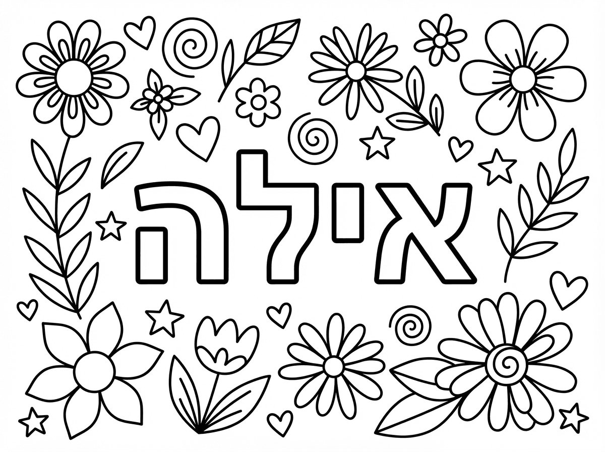 תכין לי את השם אילה עם פרחים וקישוטים מסביב לצביעה
