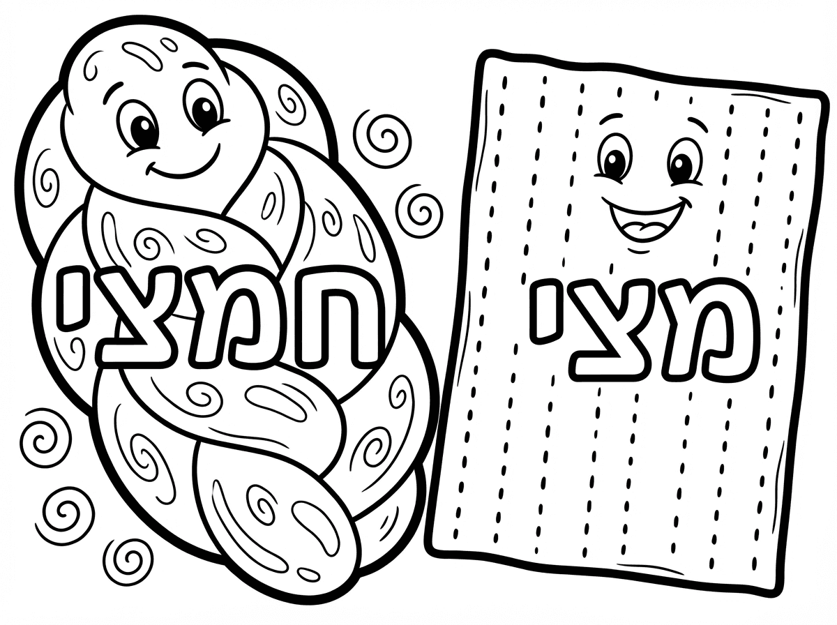 תוכל ליצור לי דף צביעה של 
חלה שקוראים לה חמצי
ומצה שקוראים לה מצי