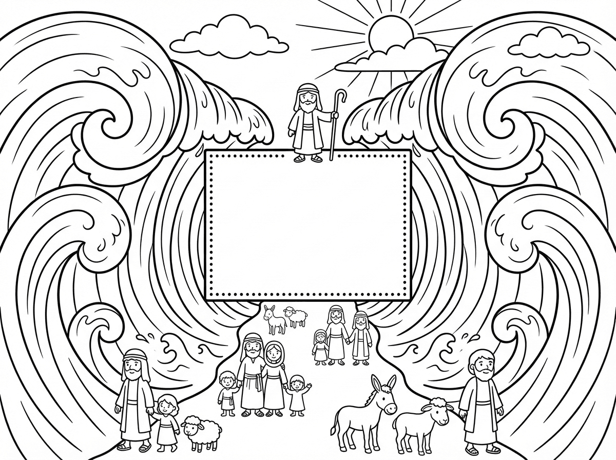 דף מעוצב של קריעת ים סוף שאוכל לשלב תמונה של הילדים