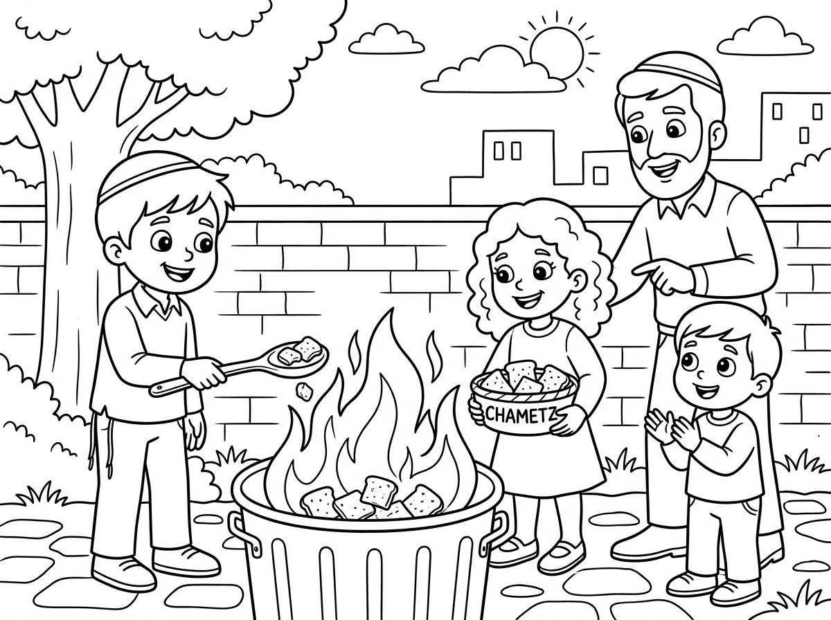 דף צביעה ציור שריפת חמץ