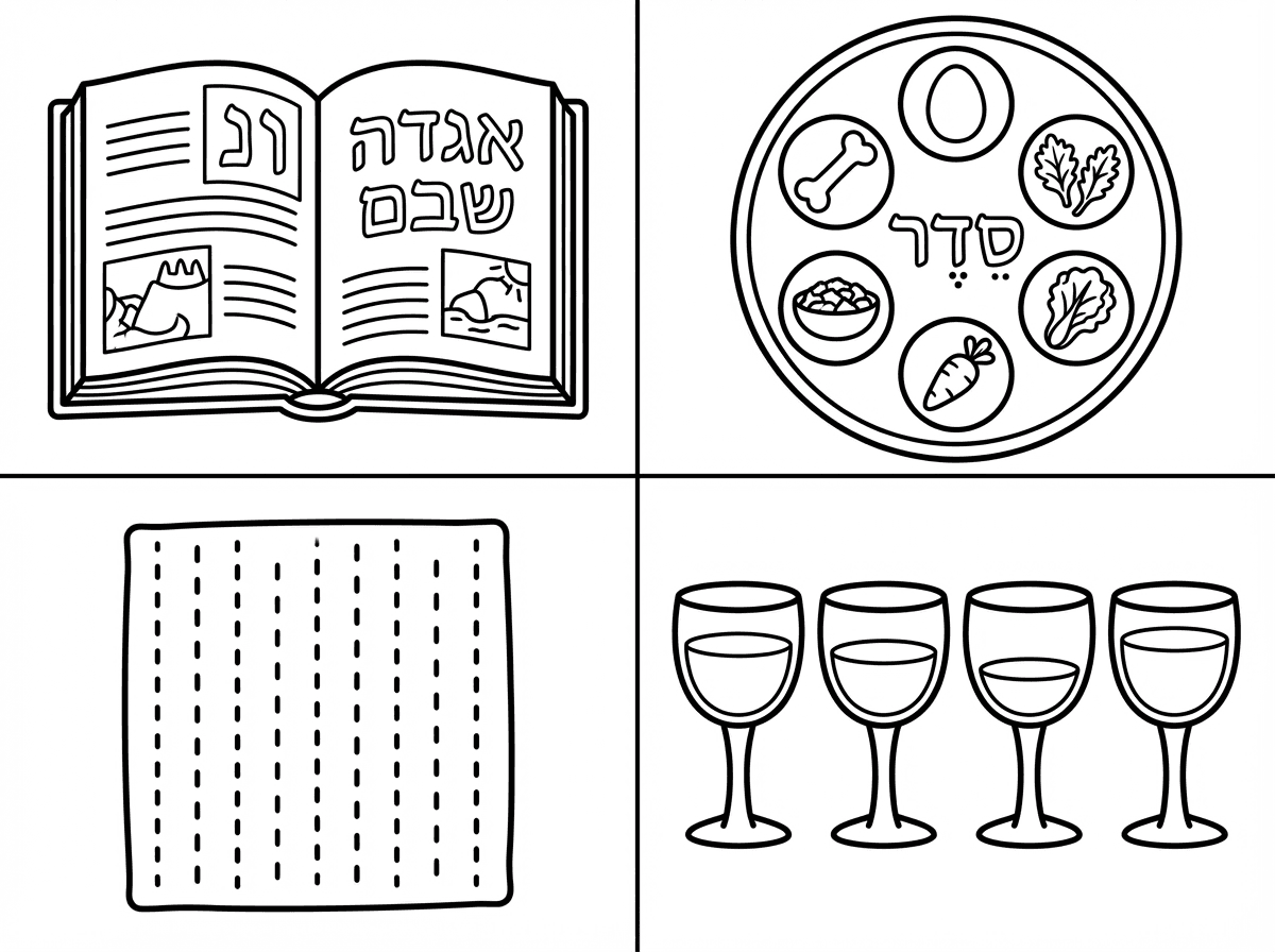 דף שמחולק לכרטיסיות בכל כרטיסיה יש
הגדה
קערת ליל הסדר
מצה
4 גביעים