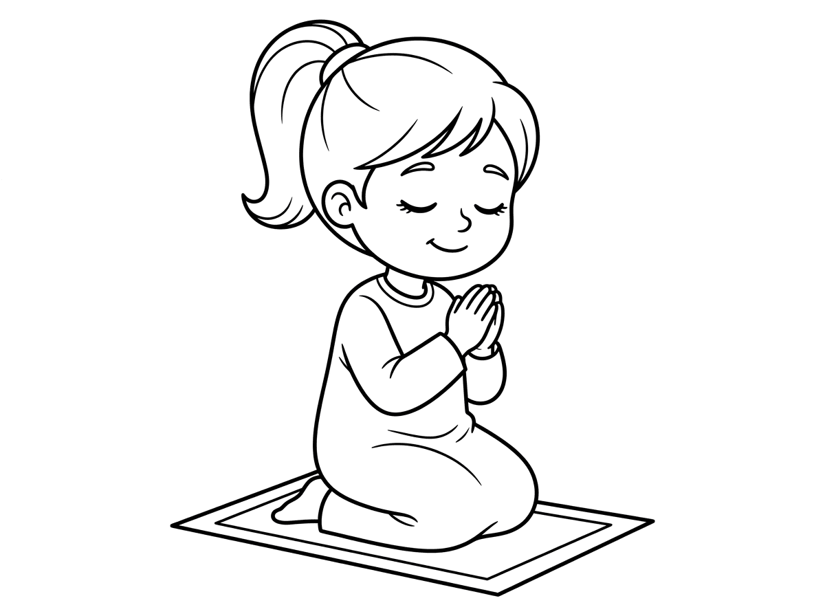 אני רוצה ציור של ילדה צנועה מתפללת עם שיער אסוף