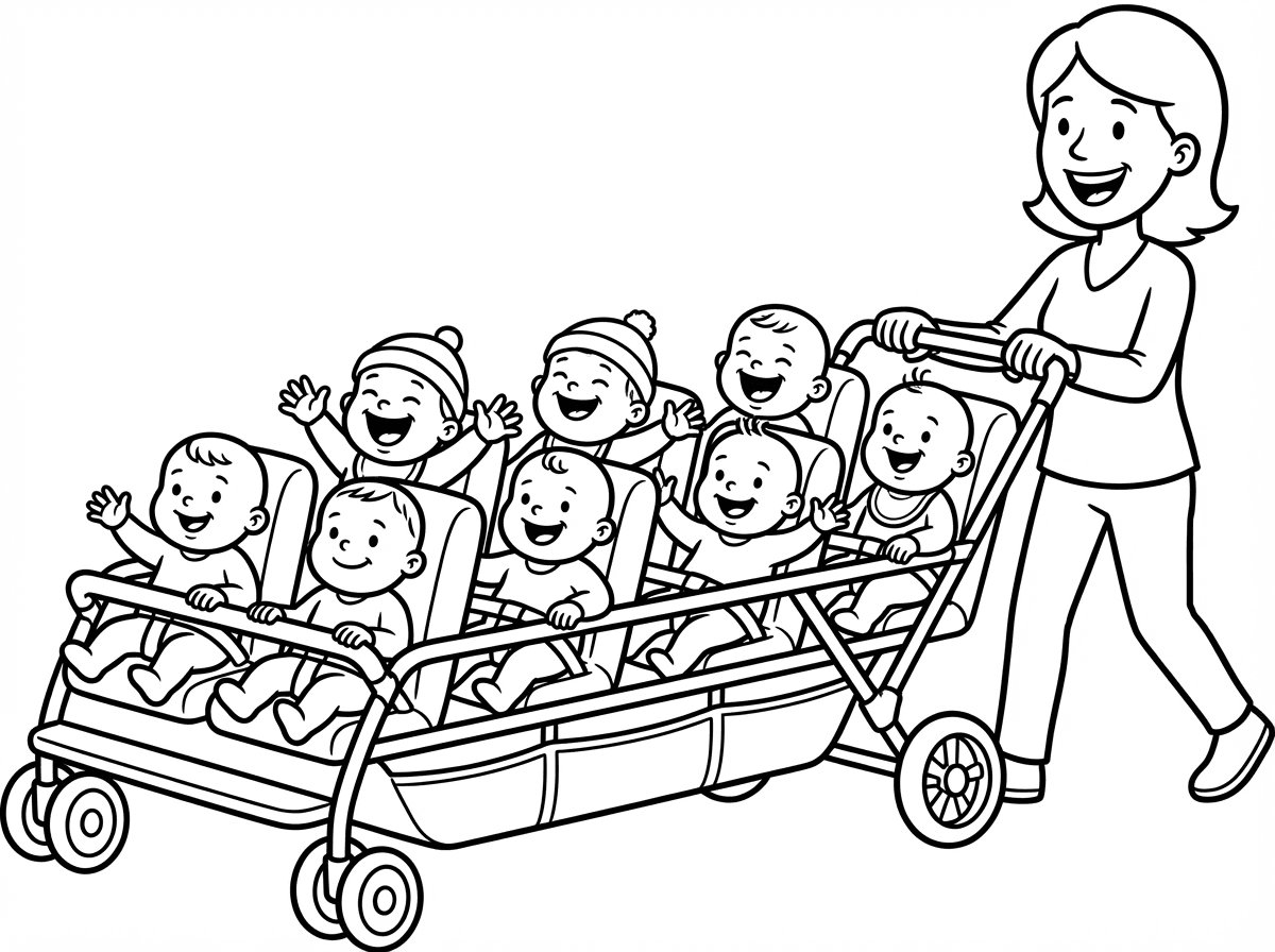 אמא עם 10 תינוקות בעגלה