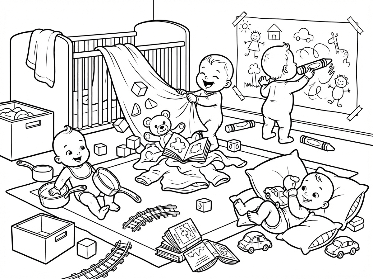 תינוקות מבלגנים את חדר הילדים