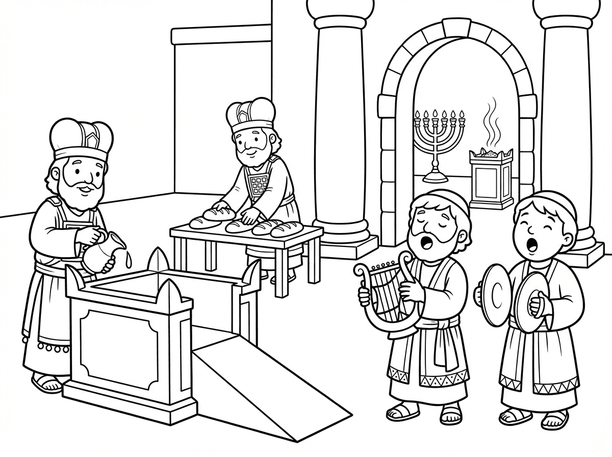 תכין לי בבקשה דף צביעה עם כהנים ולויים בבית המקדש