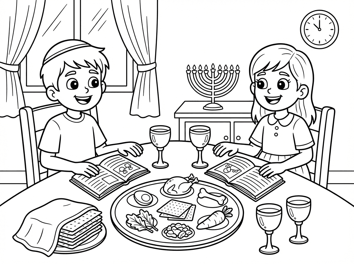 תמונה של ילד וילדה בשולחן הסדר בליל הסדר