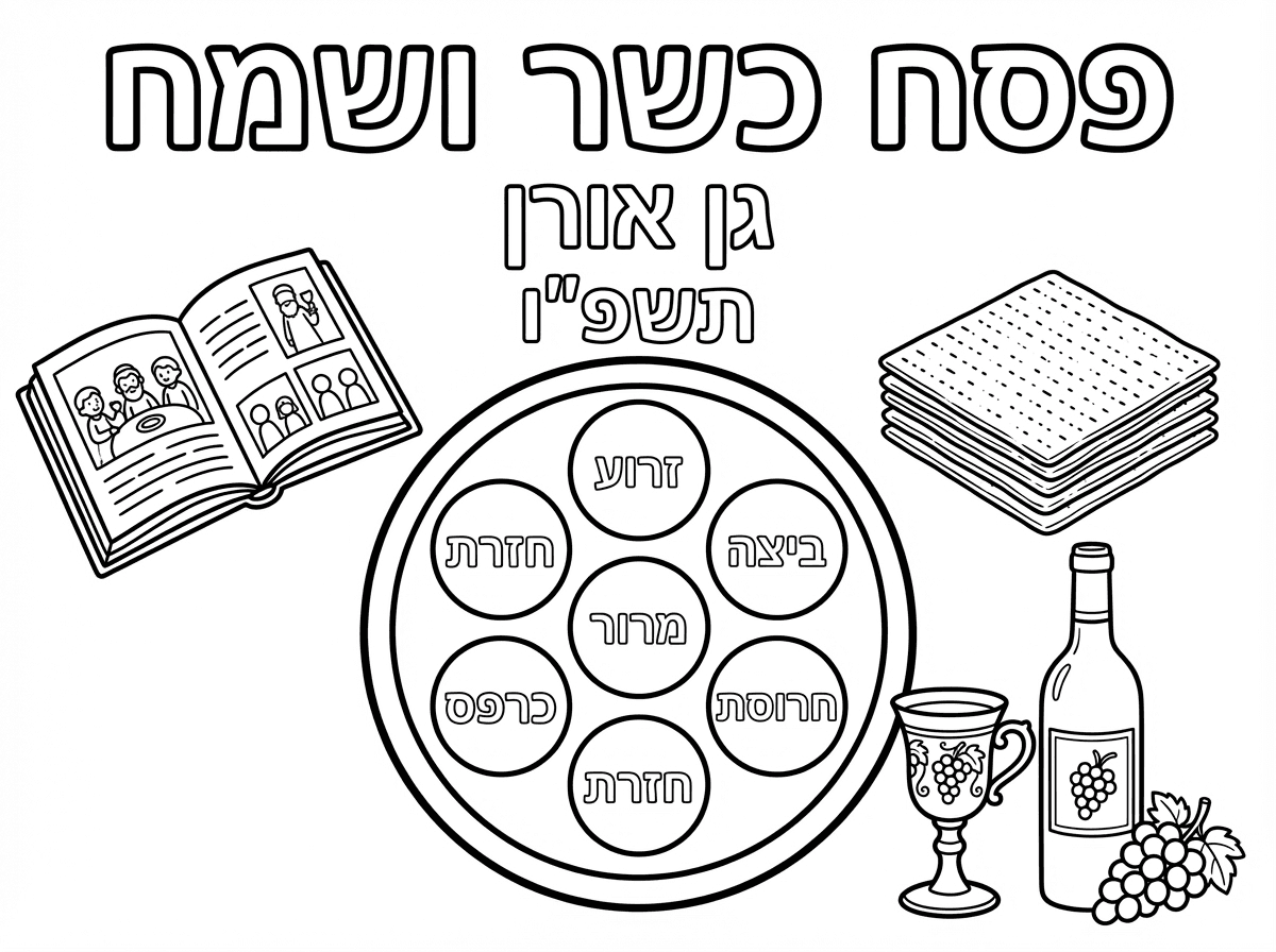 גן אורן 
תשפ"ו
פסח כשר ושמח
ולהוסיף ציורים של פסח: קערת ליל הסדר, הגדה, מצה, גביע, יין