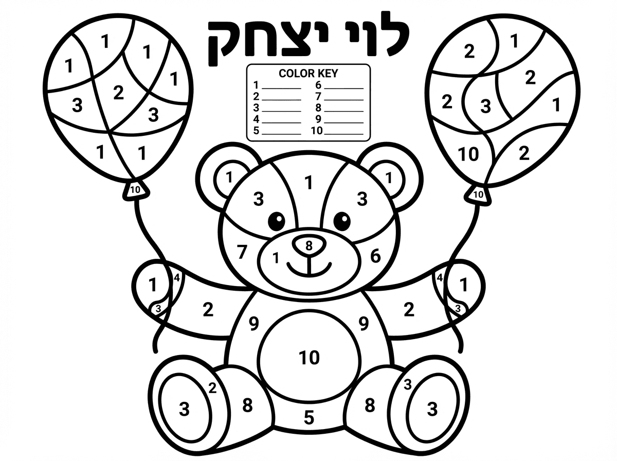 אשמח שתכין לי דף צביעה ליד בן 4.5 שקוראים לו לוי יצחק 
שיצטרך למלא שטחים לפי מס' 1-10
