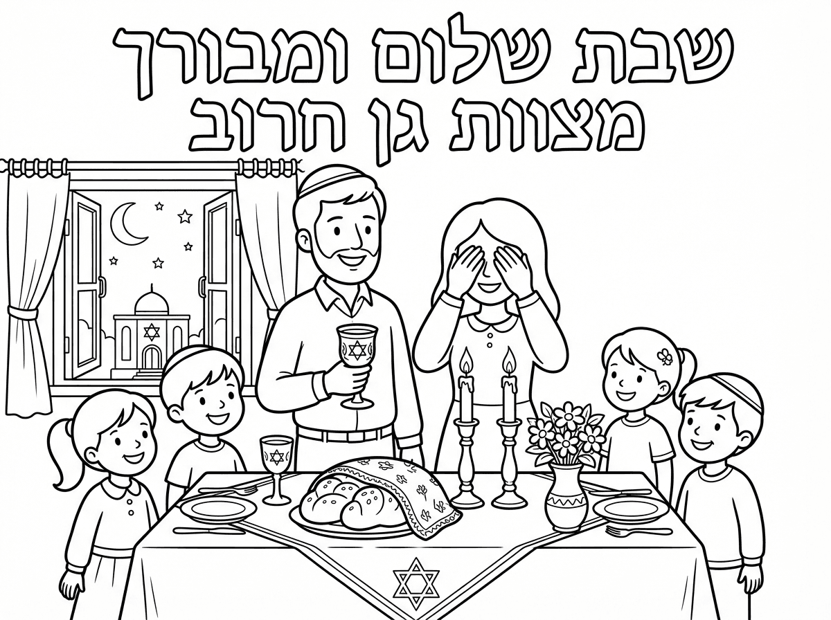 צייר לי בבקשה ציור קבלת שבת 
ושיהיה כתוב שבת שלום ומבורך מצוות גן חרוב