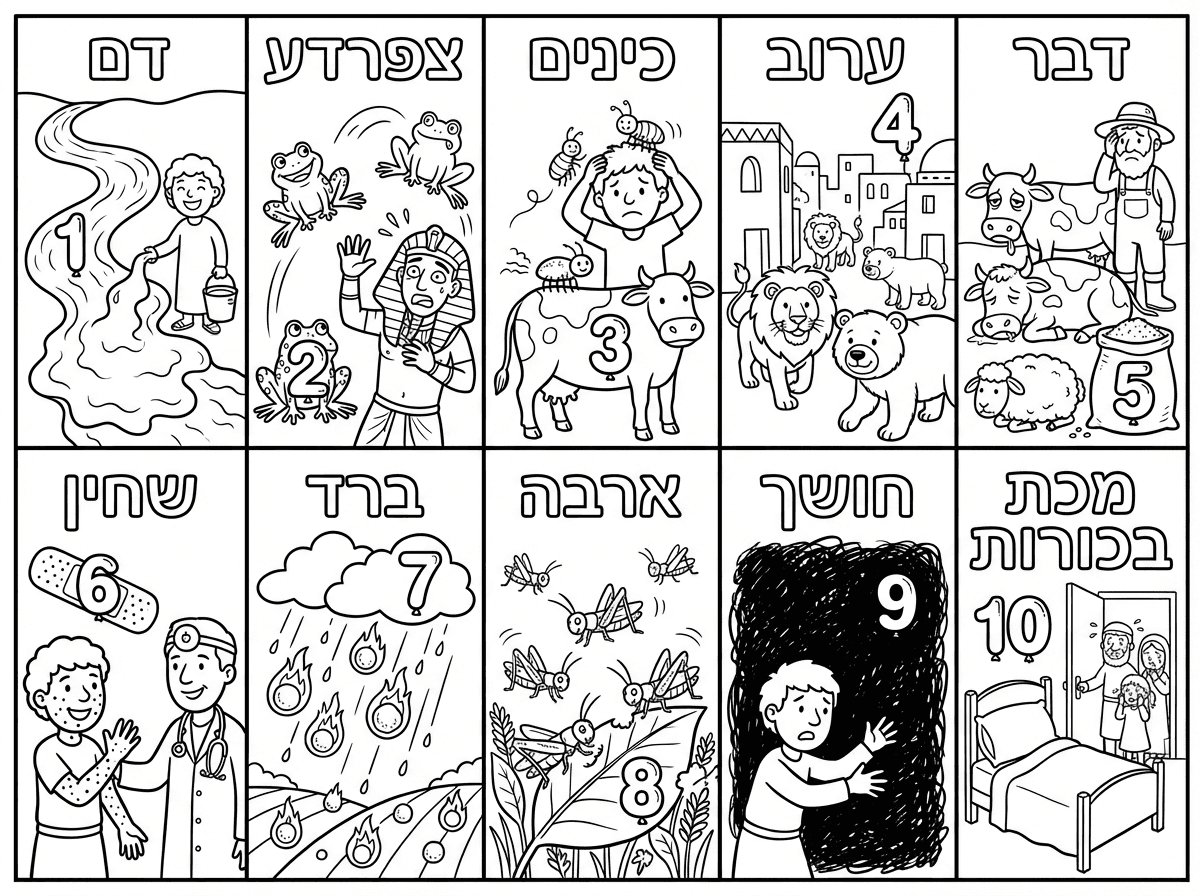 מעולה! תשאיר את הכל אותו הדבר רק תשנה את שמות עשרת המכות לשפה בעברית