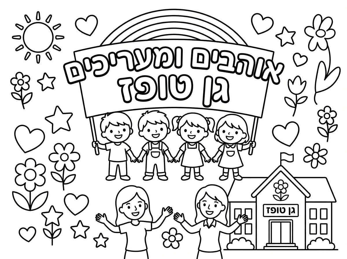 תוכל ליצור לי דף כזה להדפסה בגודל A5
לכתוב אוהבים ומעריכים גן טופז
ולהוריד את הסמל של בית הספר מצד שמאל למעלה