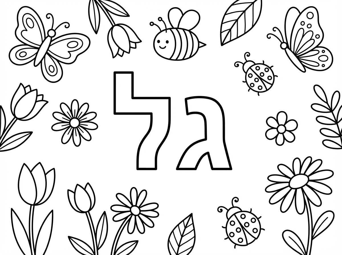 תצור לי דף צביעה עם סמלי האביב מסביב ובמרכז הדף תרשום את המילה גל