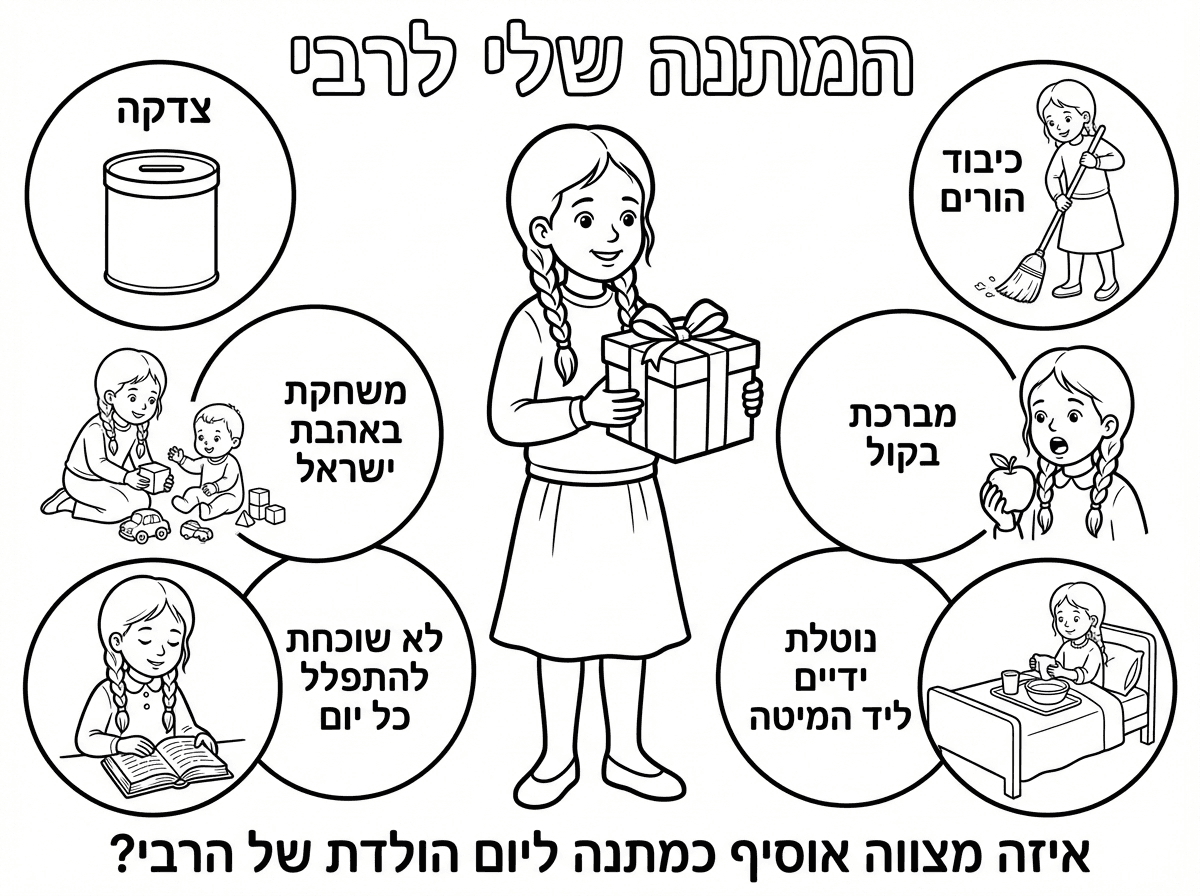 תודה רבה! מקסים!
אשמח שתוסיף בסוף הדף את המילים:
איזה מצווה אוסיף כמתנה ליום הולדת של הרבי?