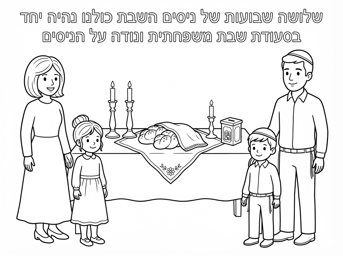 קופת צדקה על השולחן 
עכשיו כזה שגם אבא עם כיפה חולצה לבנה ומכנס ארוך
וילד קטן עם כיפה חולצה לבנה ומכנס ארוך

להחליף כותרת
שלושה שבועות של ניסים
השבת כולנו נהיה יחד בסעודת שבת משפחתית
ונודה על הניסים