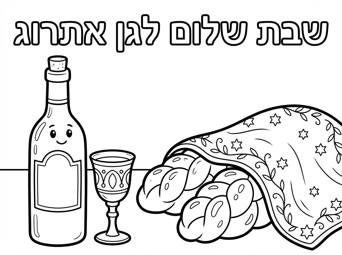 דף שכתוב בו שבת שלום לגן אתרוג
ומתחת יין וגביע וחלות מכוסות במפה