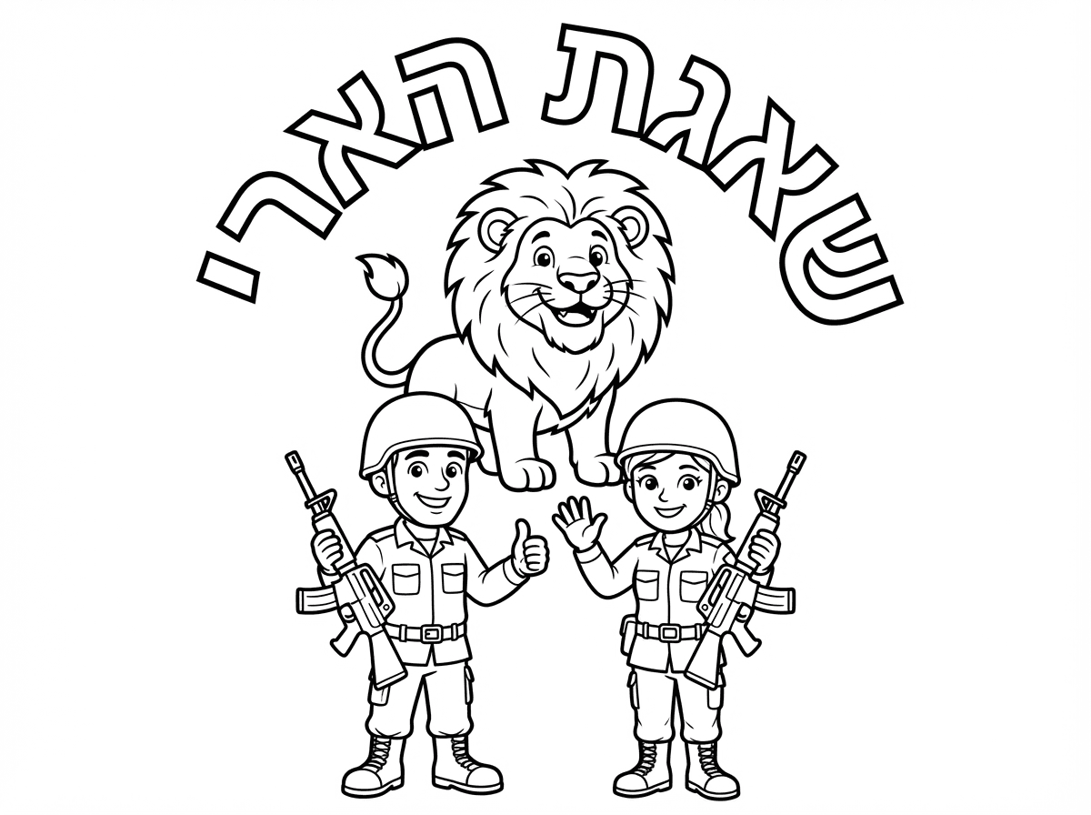 תעשה לי דף שרואים אריה ומעליו כתוב בחצי עיגול שאגת הארי ולמטה חיל וחיילת