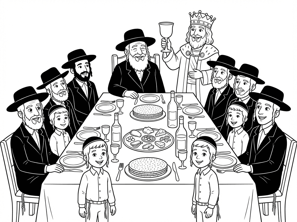 מעולה.
רק כמה תיקונים.
תוסיף עוד 10 גברים עם כובע וחליפה.
את *המלך עומד* ובידו גביע מזהב גדול ויפה ללא יין