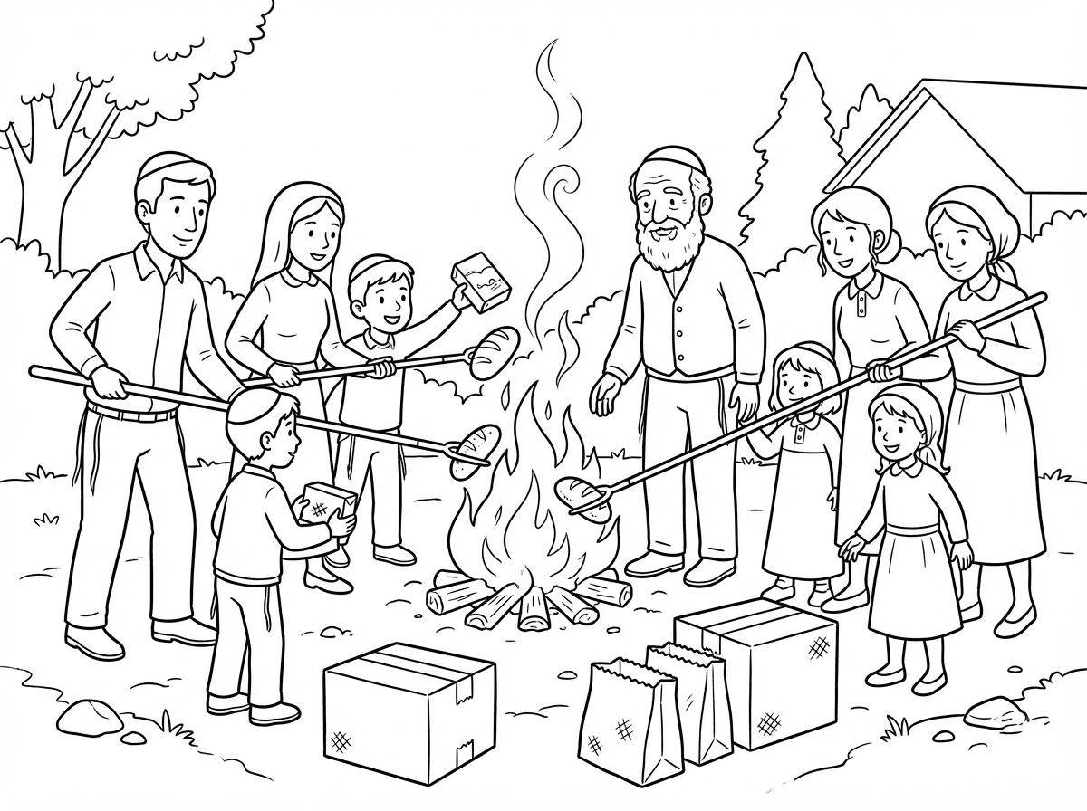 דף ובו רואים אנשים בשריפת חמץ