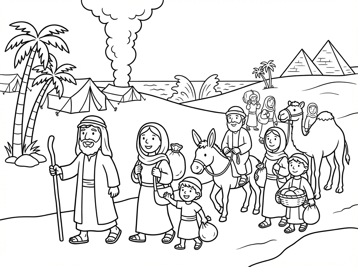 צור לי דפי צביעה יפה של יציאת מצריים המתאים לכיתה א