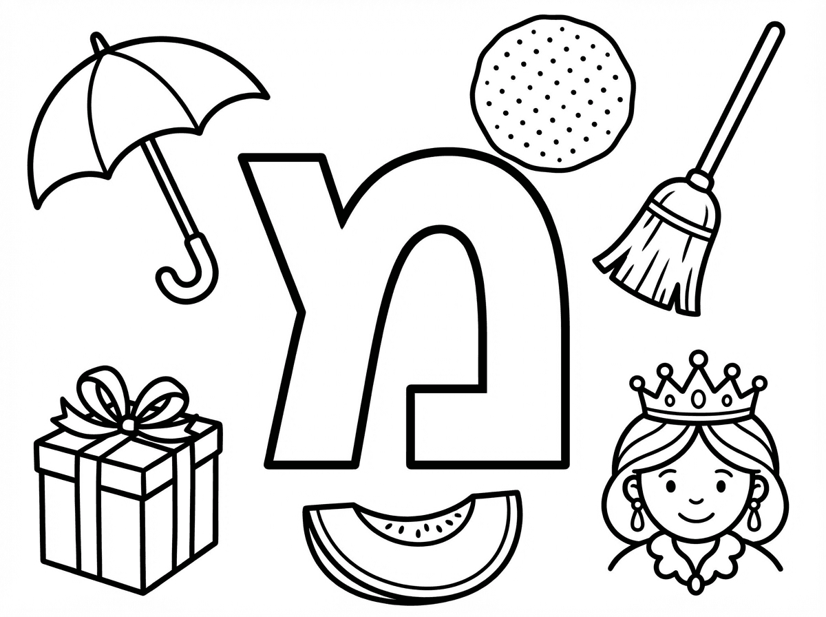 שלום,
צור בבקשה דף צביעה עם האות מ חלולה והציורים הבאים; מטרייה, מצה עגולה, מטאטא, מתנה, מלכה, מלון