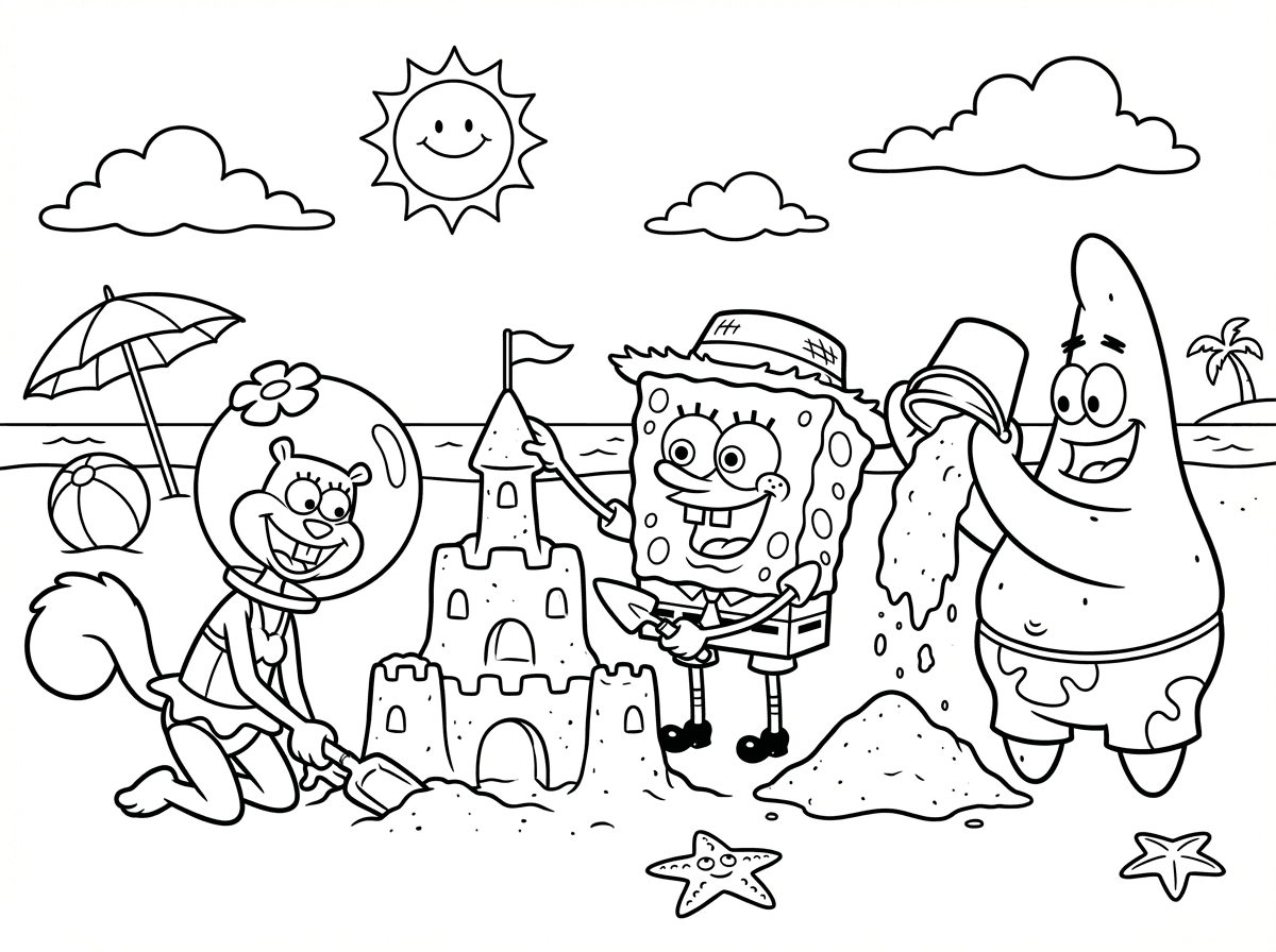 בובספוג בחוף הים עם סנדי ופטריק