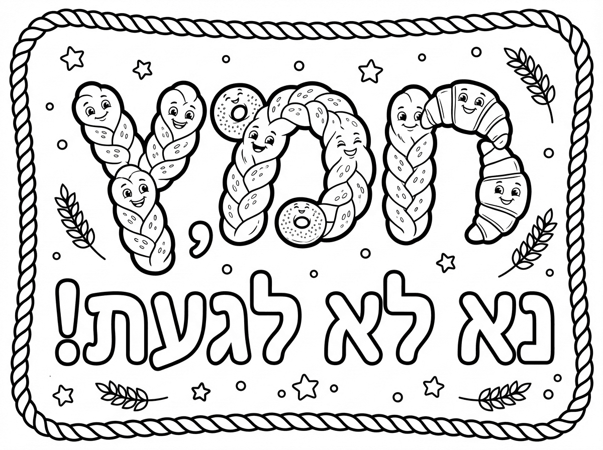 תעשה לנו בבקשה ציור שכתוב בו חמץ, נא לא לגעת! במילה חמץ אפשר שיהיה כיכרות לחם