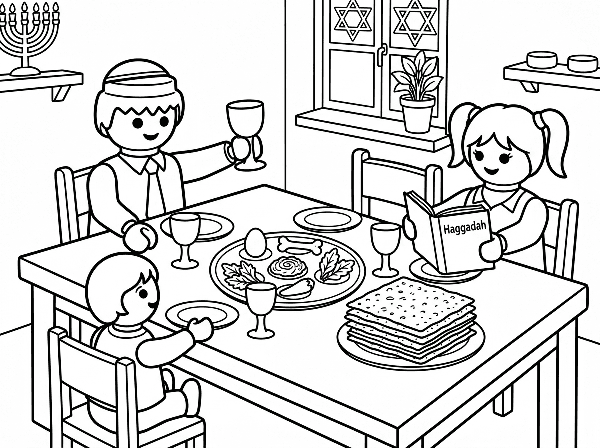 תעשה לי דף צביעה של אנשים מפליימוביל שעורכים ליל הסדר