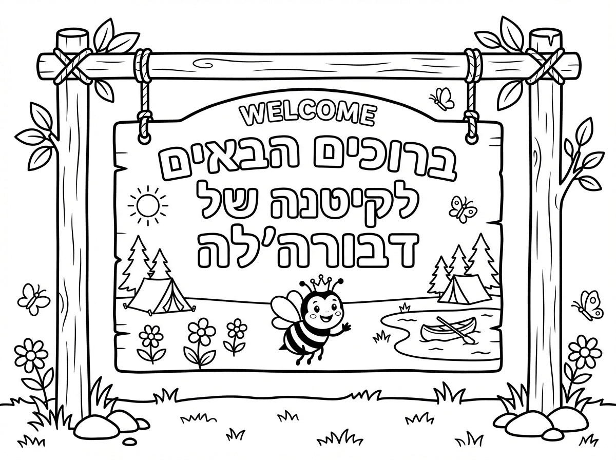 תכין לי ציור של שכתוב בו ברוכים הבאים לקיטנה של של דבורה'לה.
