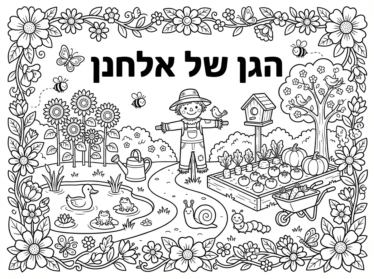 הגן של אלחנן עם מסגרת פרחים