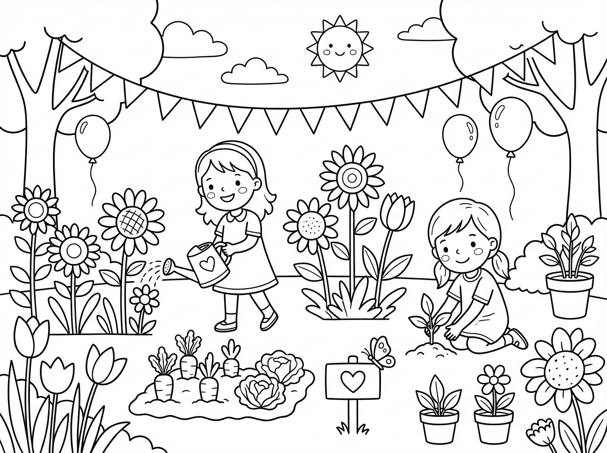 הגן של נחמה עם קישוטיםעם ילדות