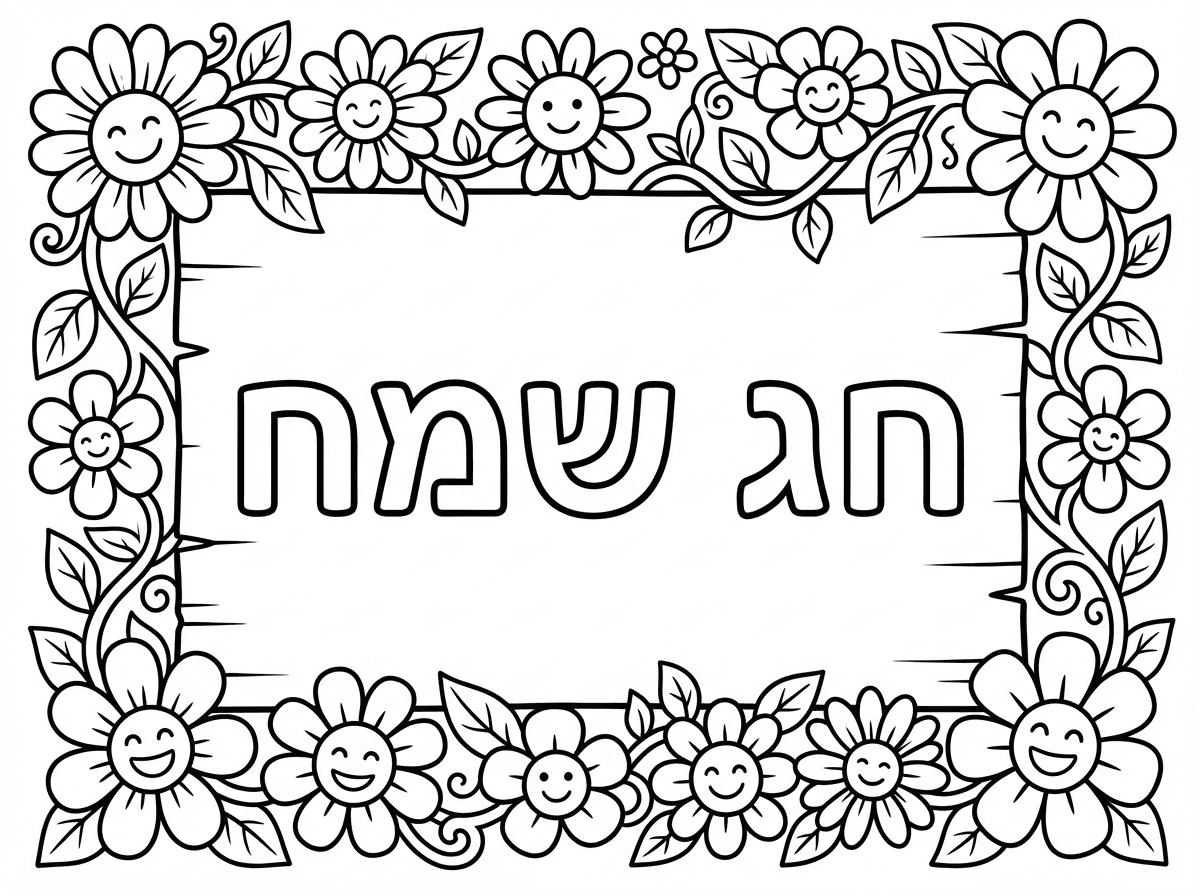 תעשה שלט שכתוב חג שמח עם מסגרת פרחים