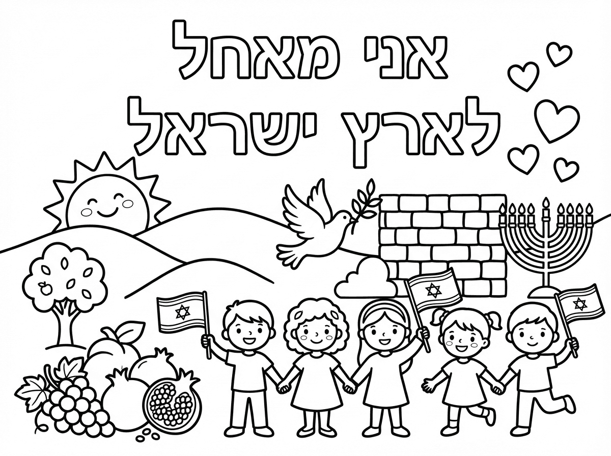 דף עם אותיות לצביעה אני מאחל לארץ ישראל