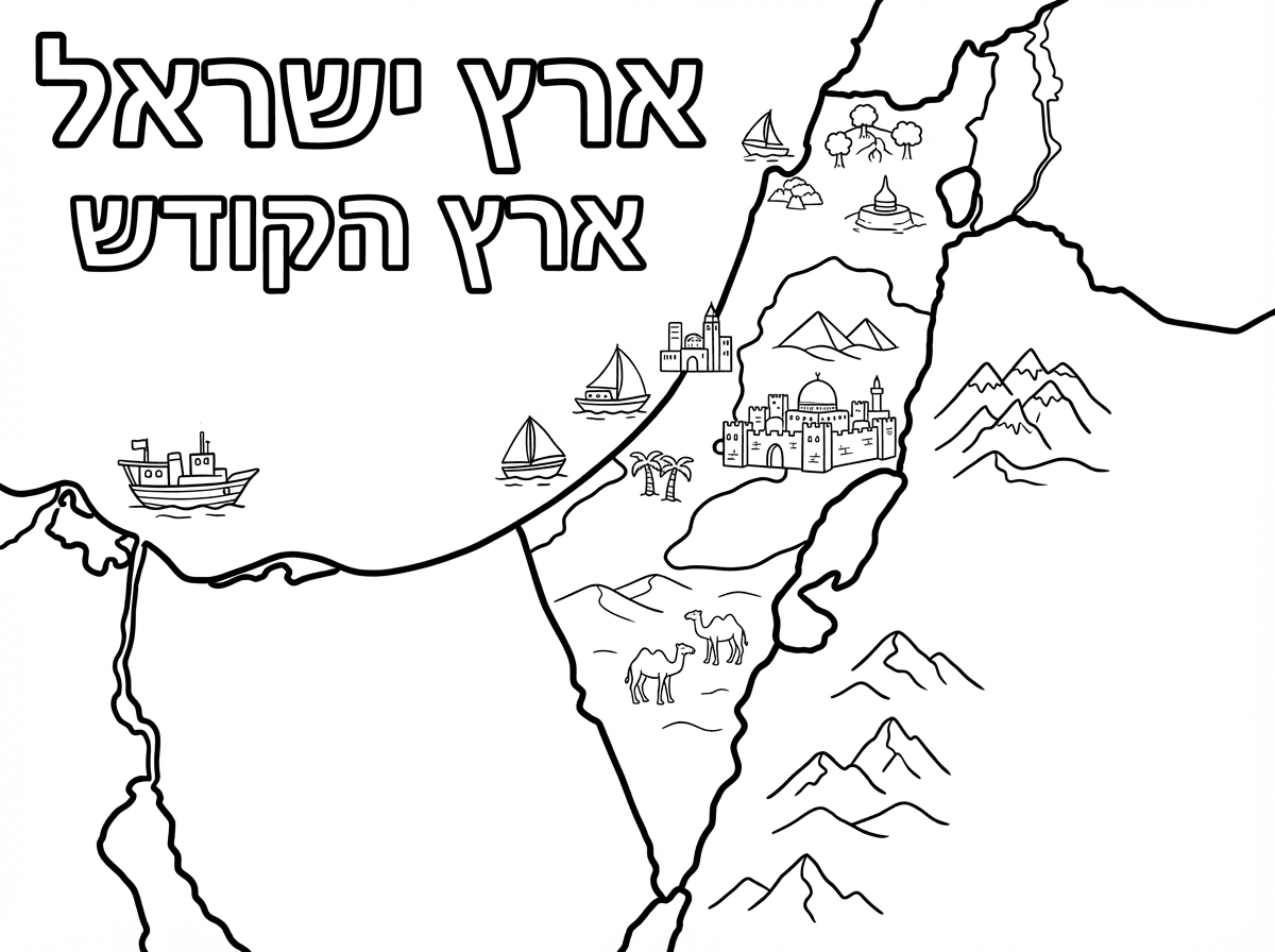 דף צביעה מפת ארץ ישראל 
וכתוב ארץ ישראל 
ארץ הקודש