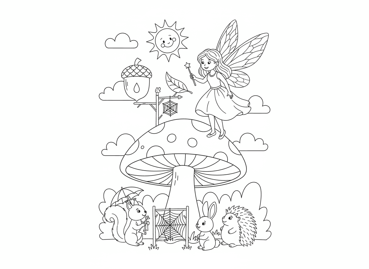 תחנת מזג אוויר של פייה - פייה מפעילה תחנת מזג אוויר זעירה על ראש פטרייה, מד גשם מבלוט, שבשבת רוח מעלה, ברומטר מקורי עכביש, מנבאת מזג אוויר לחיות היער