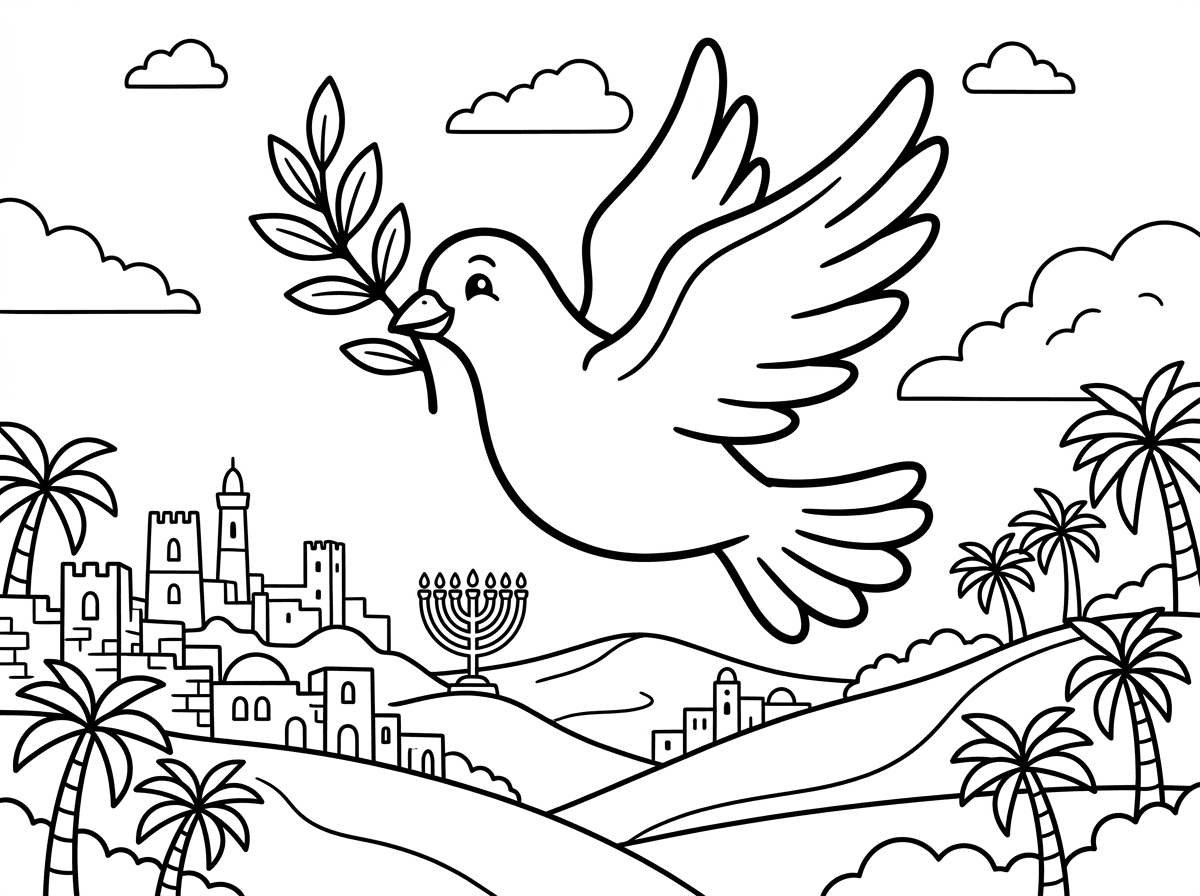היי תוכל ליצור לי דף צביעה של יונת השלום של ארץ ישראל