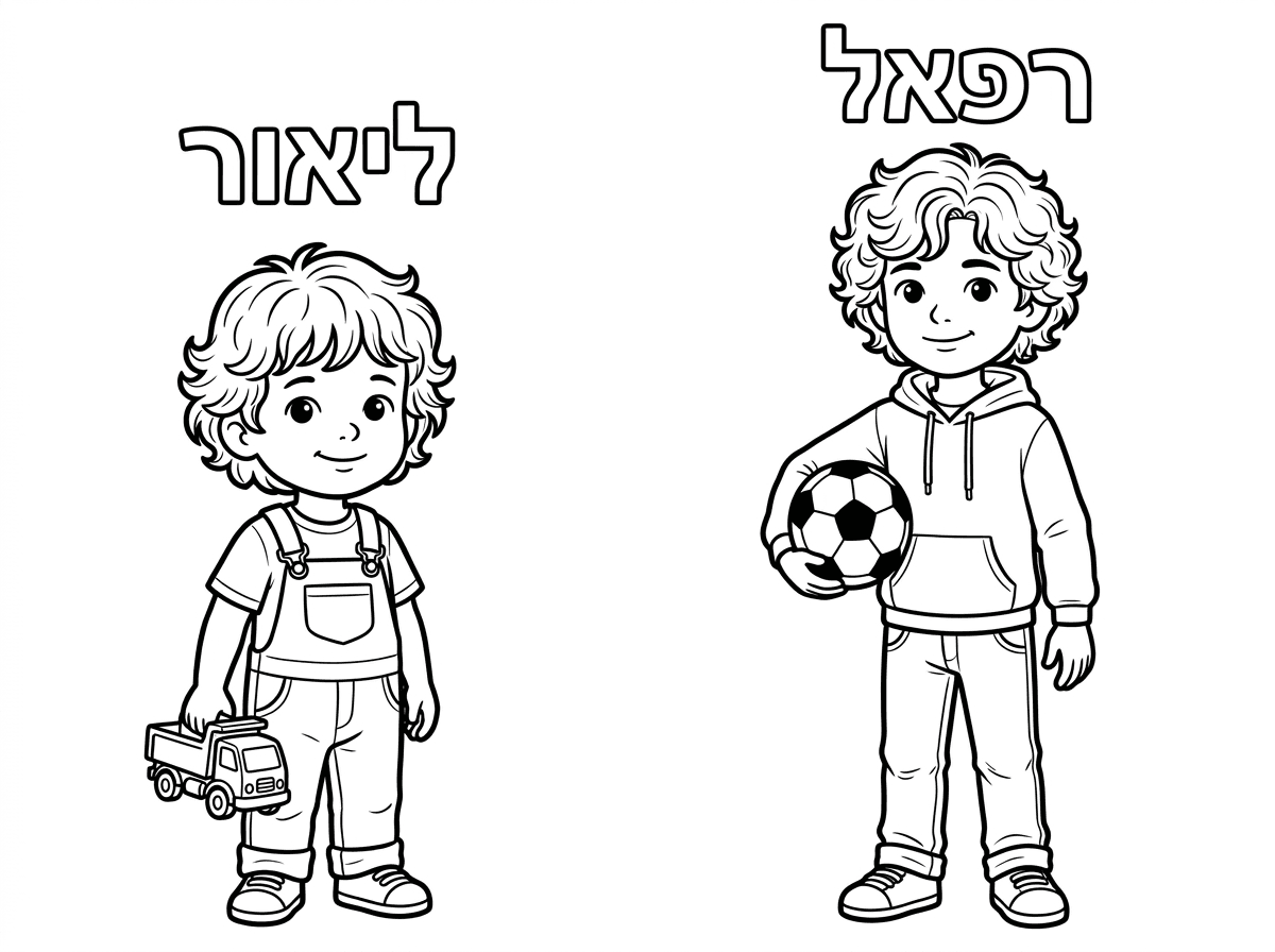 תלך לדף הראשון שיצרת, תרשום את השמות שלהם בעברית ותשנה רק את השיער של ליאור, שהשיער של ליאור יראה כמו השיער של רפאל.